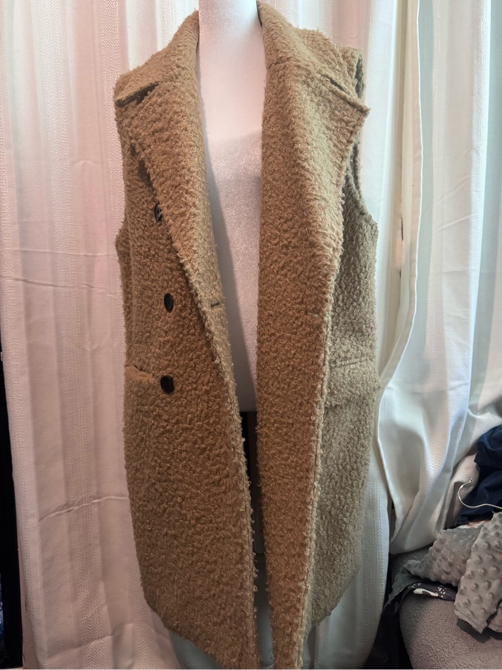 Zara Camel Sleeveless Teddy Longline Blazer